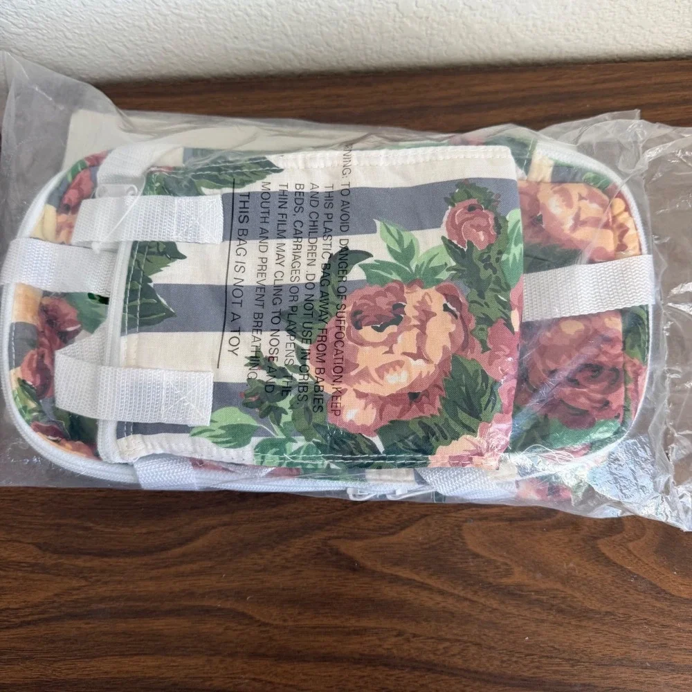 Vintage Floral Stripe Thermal Cooler Bag Blue Pink Insulated Picnic Tote New